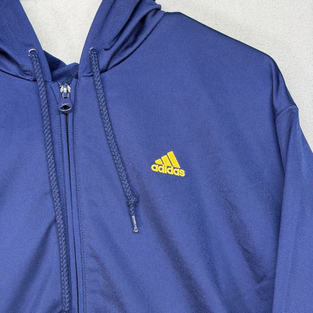 Vintage Adidas Hoodie Mens XL Blue Zip Up 3 Stripe Yellow Track Jacket Y2K - Picture 2 of 9